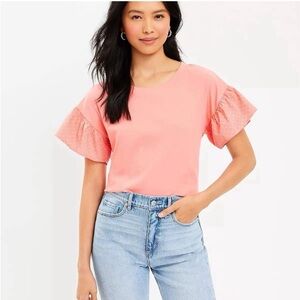 LOFT Stretchy Coral Ruffle Sleeve Women’s Cotton Top NEW WITH TAGS - Size Small